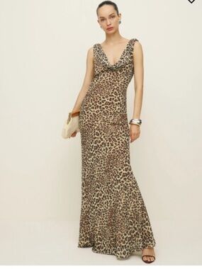 Reformation Cavallo Leopard Print Cowl Neck Maxi Dress
